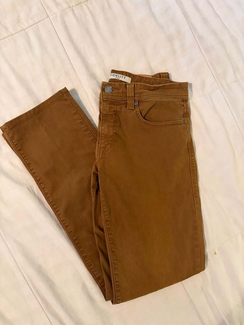 Fidelity Denim Jimmy Slim Straight Leg Jeans in Camel Brown Size 30
